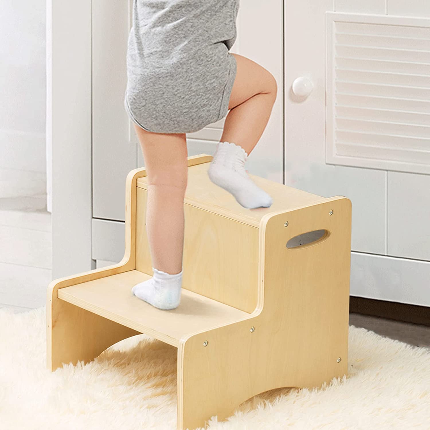 Wooden Toddler Step Stool for Kids Bathroom Potty Stool & Kitchen Stool - WOOD CITY