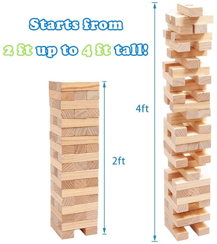 Giant Tumble Tower Game (Stacking from 2 to 4 Feet) Wood Blocks Toy - WOOD CITY