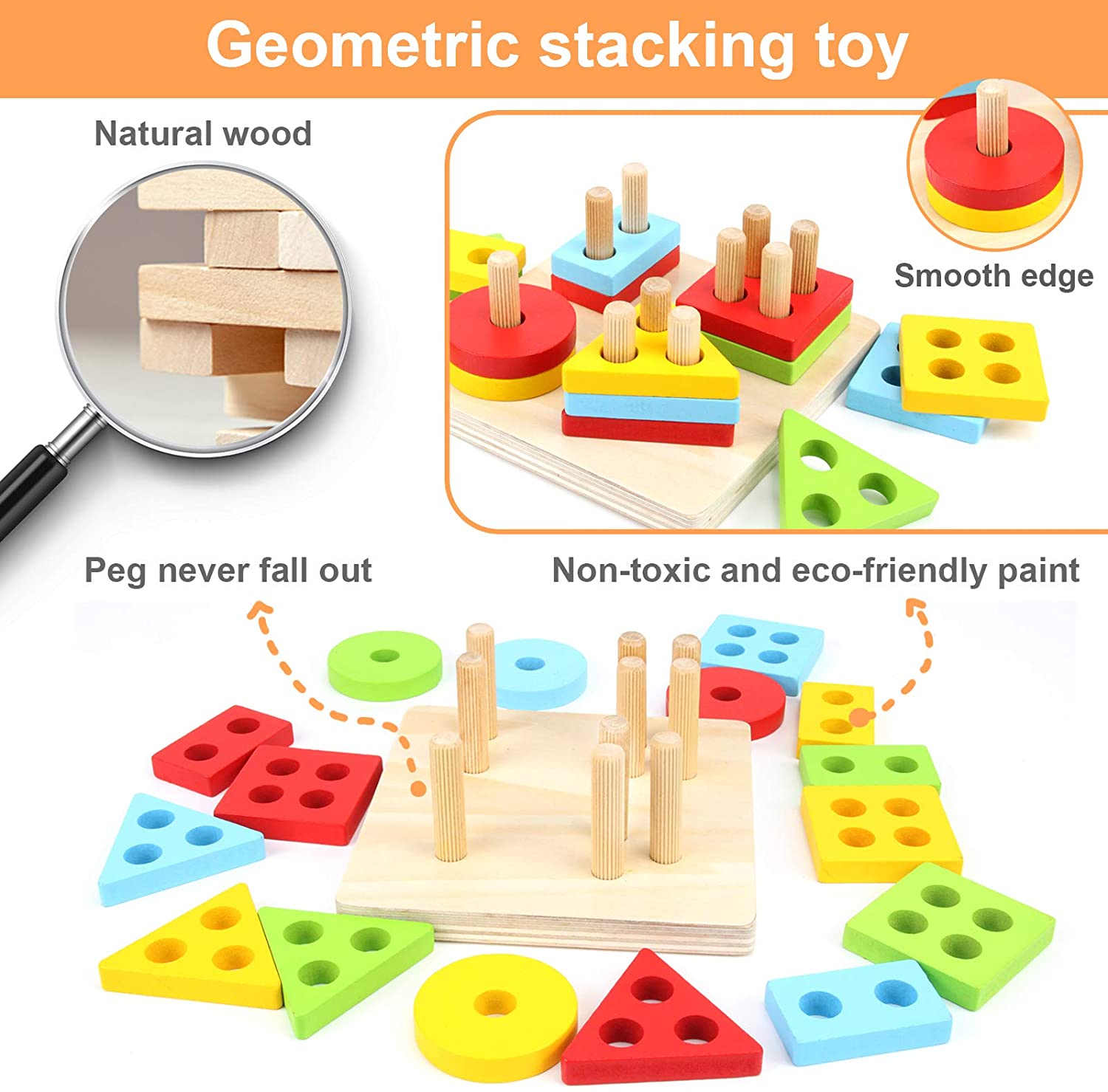 Early Childhood Development Wooden Sorting & Stacking Toys - WOOD CITY