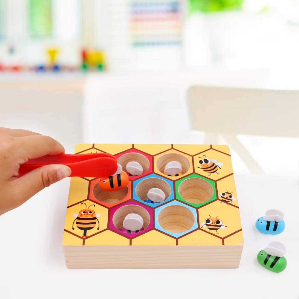 Montessori Preschool Learning Toys Gift -Bee to Hive Matching Game - WOOD CITY