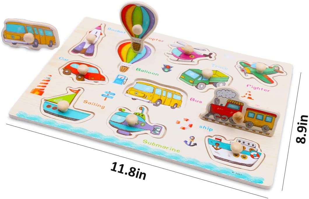 4 Pcs Toddler Puzzles Set - Letters, Numbers, Animals and Vehicles - WOOD CITY