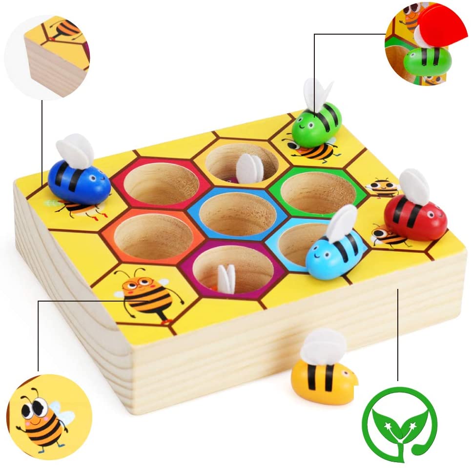 Montessori Preschool Learning Toys Gift -Bee to Hive Matching Game - WOOD CITY