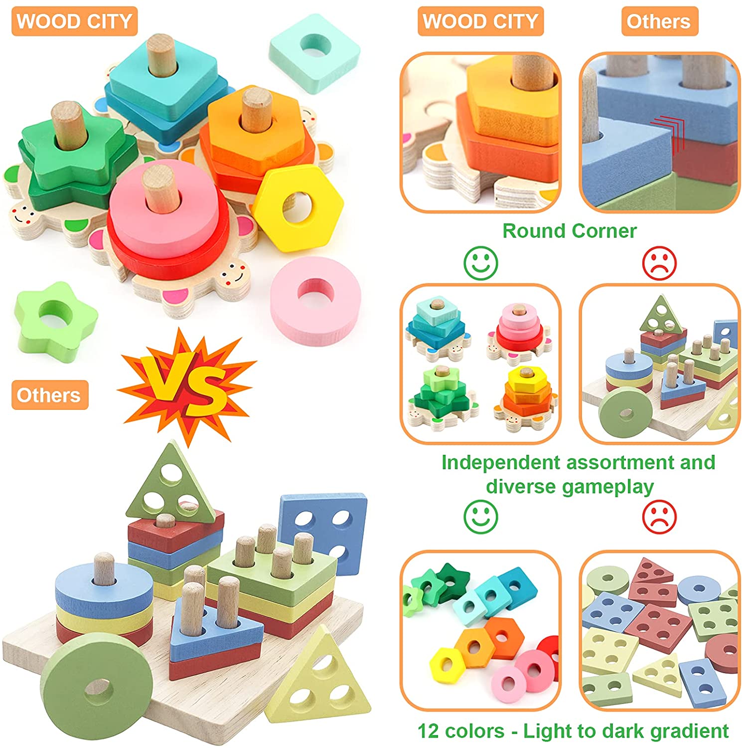 Montessori Shape Sorter Toys for Toddlers - WOOD CITY